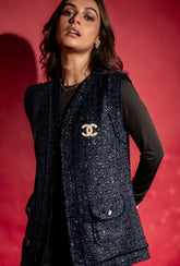 Jadore Sleeveless Tweed Jacket Set | Navy