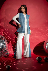 Jadore Sleeveless Tweed Jacket Set | Aqua