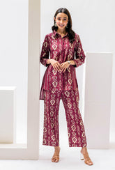 Ikkat Story Coord Set| Maroon