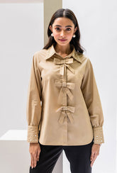 Bows & Pearls Shirt |Beige
