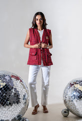 Jadore Sleeveless Jacket | Red