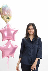 Navy Blue Satin Shorts Set