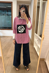 Rose Applique Red Stripes Shirt