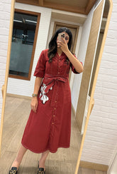 Fleur Brick Red Collared Dress