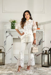 Lacey Bib Ft. Emb Pants | White