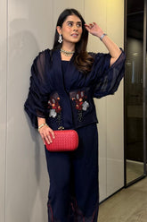 Rhea Kalra In Our Eclat Organza Navy Top