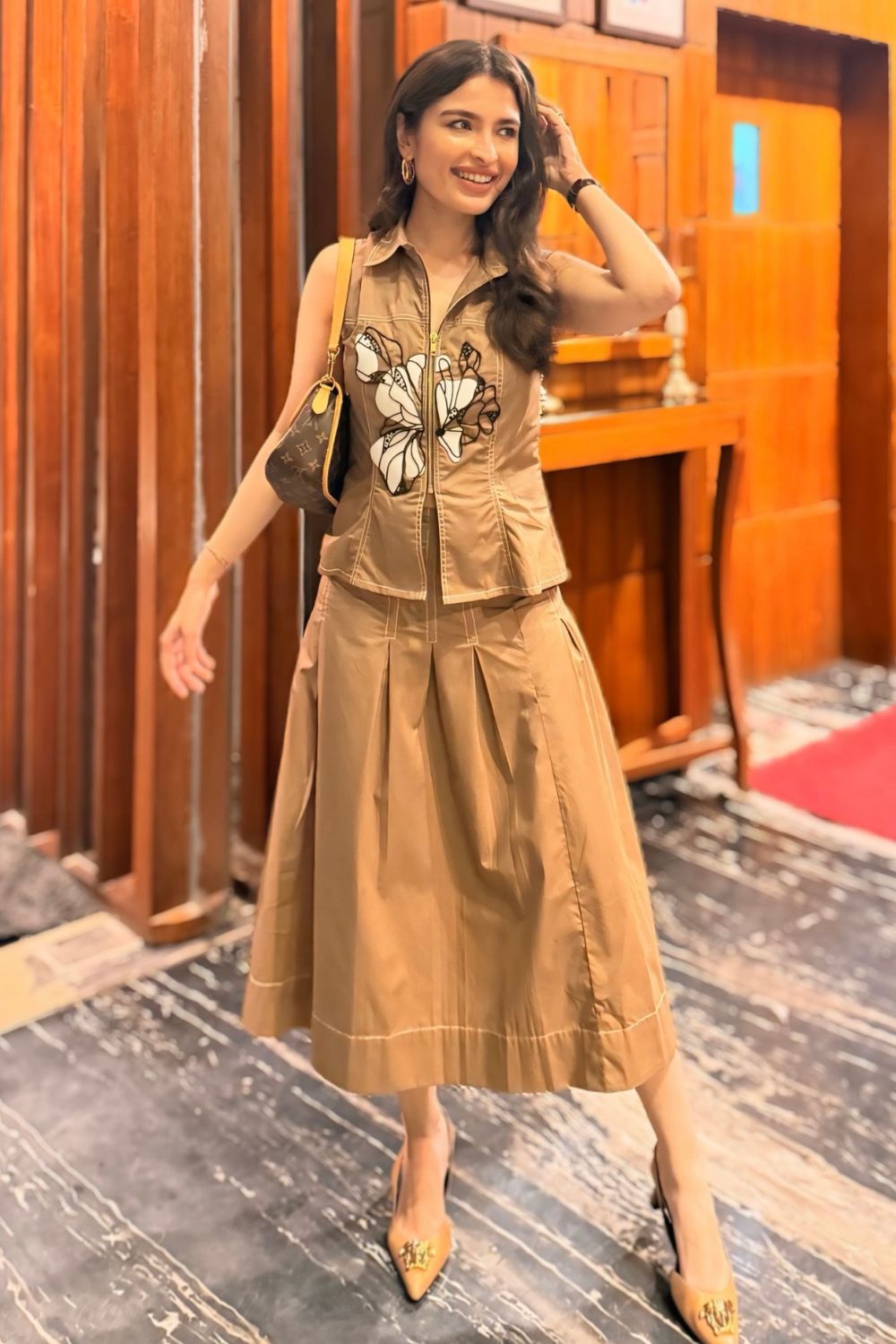 Saachi Bhasin In Fleur Mocha Skirt Set