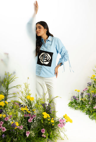 Rose Applique Shirt|Blue