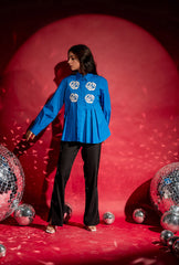 Rose Applique Pleated Shirt| Blue