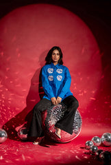 Rose Applique Pleated Shirt| Blue