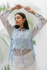 Lacey Bib Shirt| Aqua