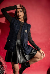 Jadore' Sleeveless Jacket | Navy