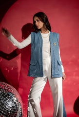Jadore Sleeveless Tweed Jacket Set | Aqua