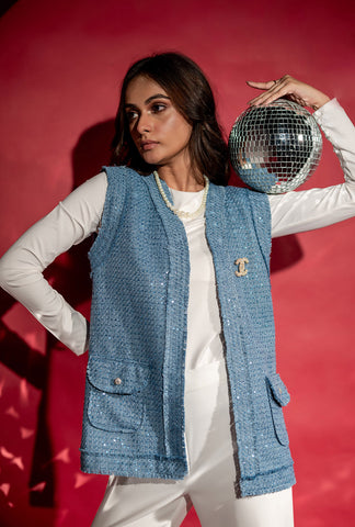 Jadore' Sleeveless Jacket| Sky