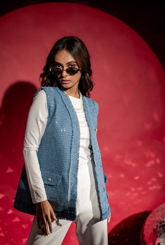 Jadore' Sleeveless Jacket| Sky