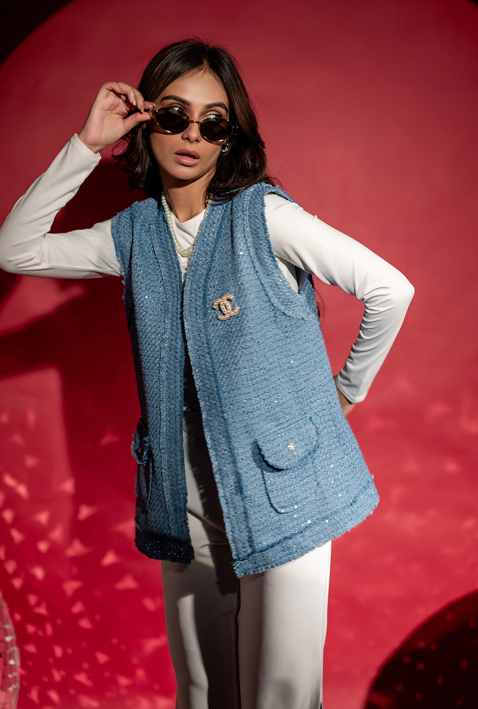 Jadore' Sleeveless Jacket| Sky