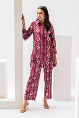 Ikkat Story Coord Set| Maroon
