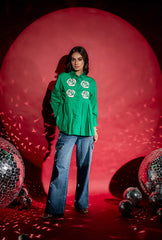 Rose Applique Pleated Shirt| Green