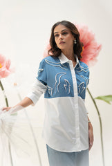 Mitali Wadhwa In Celestial Blue & White Pearls Shirt