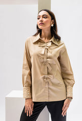 Bows & Pearls Shirt |Beige