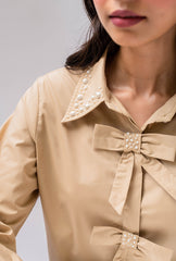 Bows & Pearls Shirt |Beige