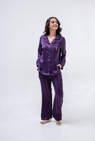 Purple Satin PJ Set <3