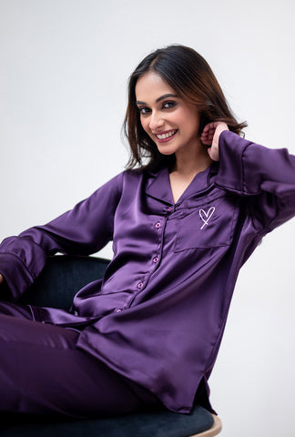 Purple Satin PJ Set <3