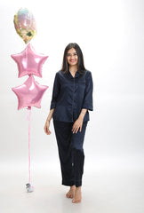 Navy Satin Pyjama Set