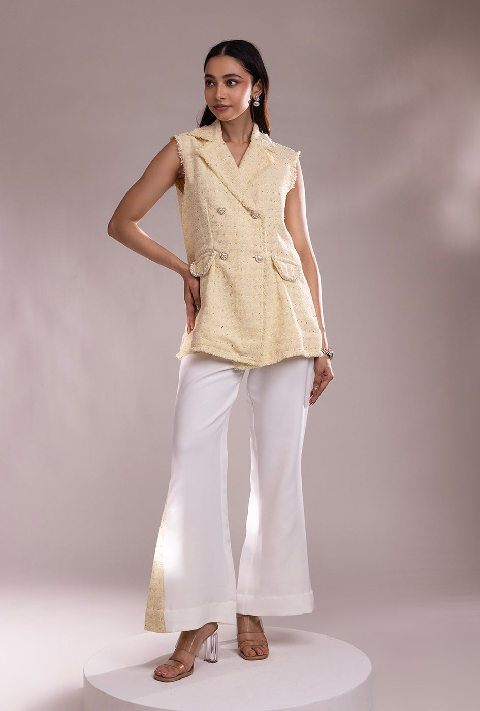 Soho Sleeveless Jacket Set |Yellow
