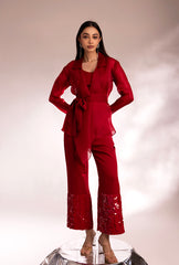 Meghna Pahwa In Organza Merlot Bling On Coord Set