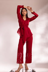 Meghna Pahwa In Organza Merlot Bling On Coord Set
