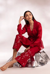 Meghna Pahwa In Organza Merlot Bling On Coord Set