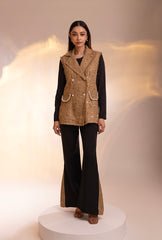 Soho Sleeveless Jacket Set |Gold & Black