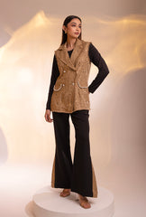 Soho Sleeveless Jacket Set |Gold & Black