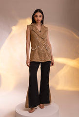 Soho Sleeveless Jacket Set |Gold & Black