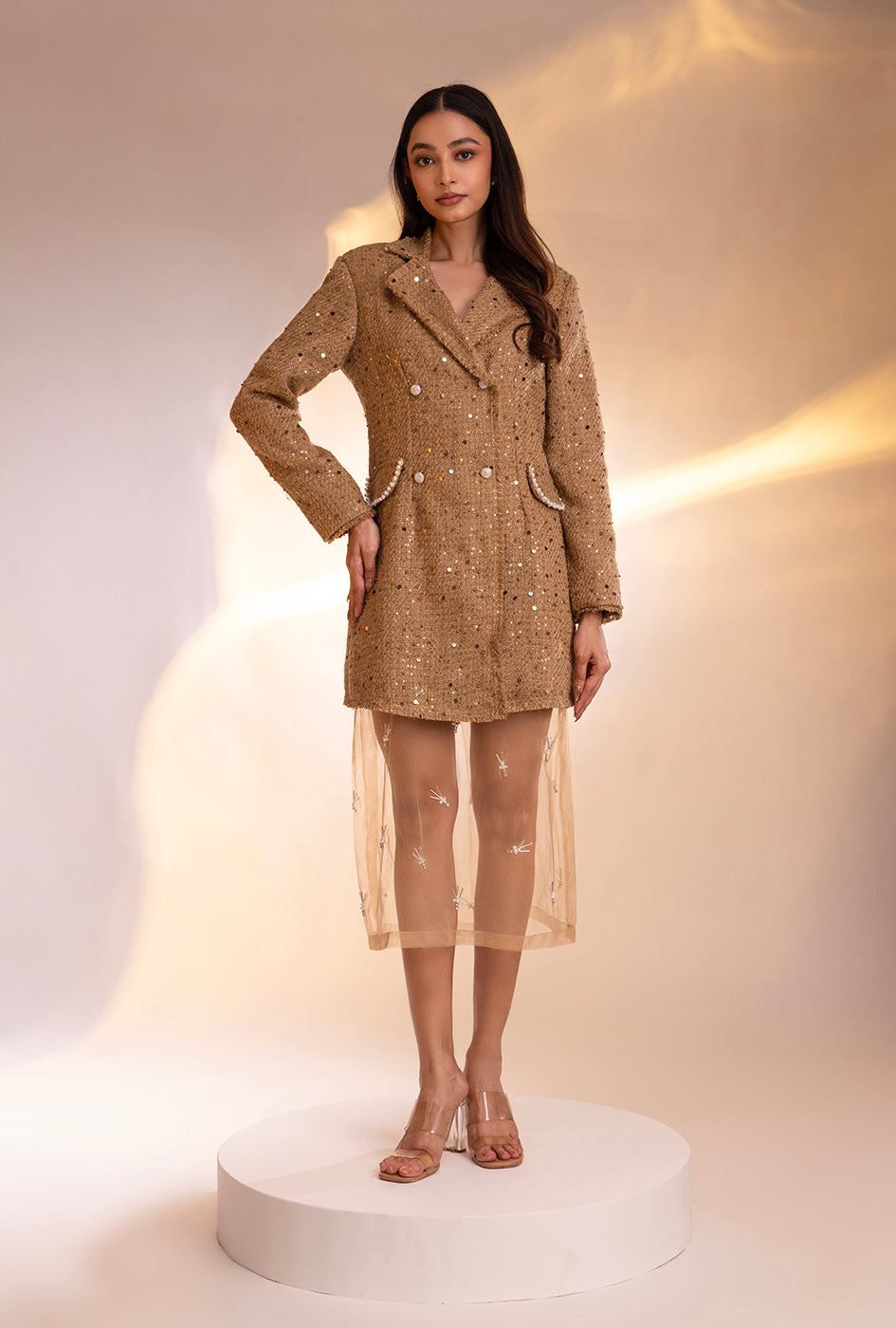 Soho Tweed Blazer Dress|Gold