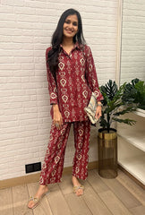 Ikkat Story Coord Set| Maroon