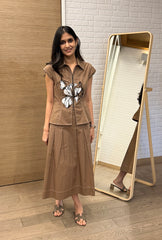 Fleur Mocha Skirt Set Ft. Sleeves