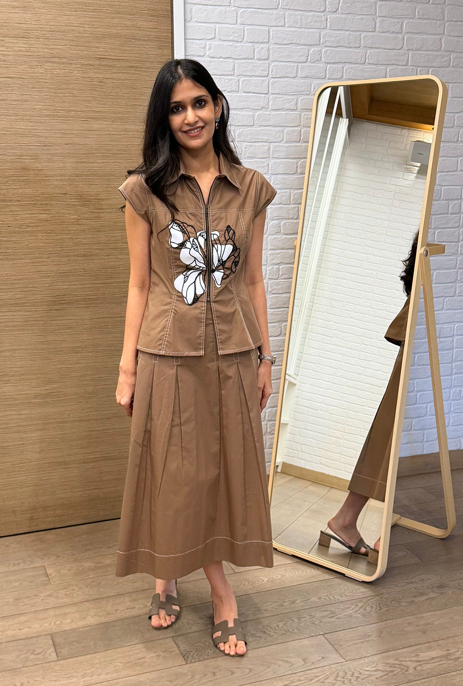 Fleur Mocha Skirt Set Ft. Sleeves