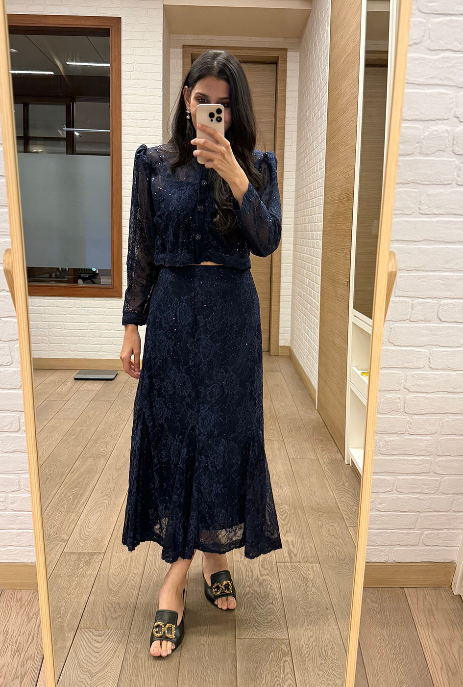 Noire' Navy Lacey Skirt Set