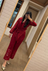 Meghna Pahwa In Organza Merlot Bling On Coord Set