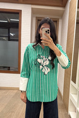 Fleur Green Stripes Shirt