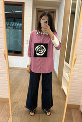 Rose Applique Red Stripes Shirt