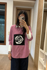 Rose Applique Red Stripes Shirt