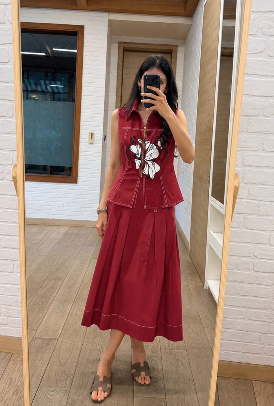 Fleur Brick Red Skirt Set