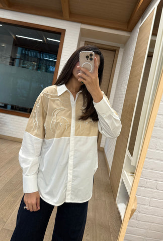 Celestial Pearls Shirt| Beige & White