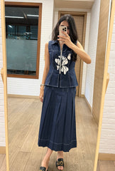 Fleur Navy Skirt Set