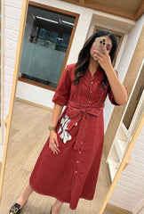 Fleur Brick Red Collared Dress