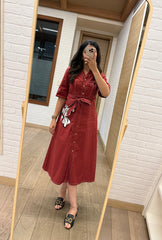 Fleur Brick Red Collared Dress