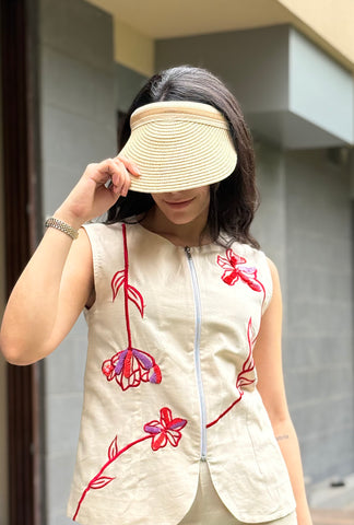 Summer Bloom Sleeveless Jacket | Linen